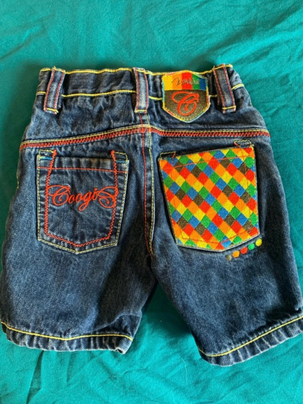 RARE! Vintage COOGI Unisex Baby Rainbow Denim Shorts Toddler 12M